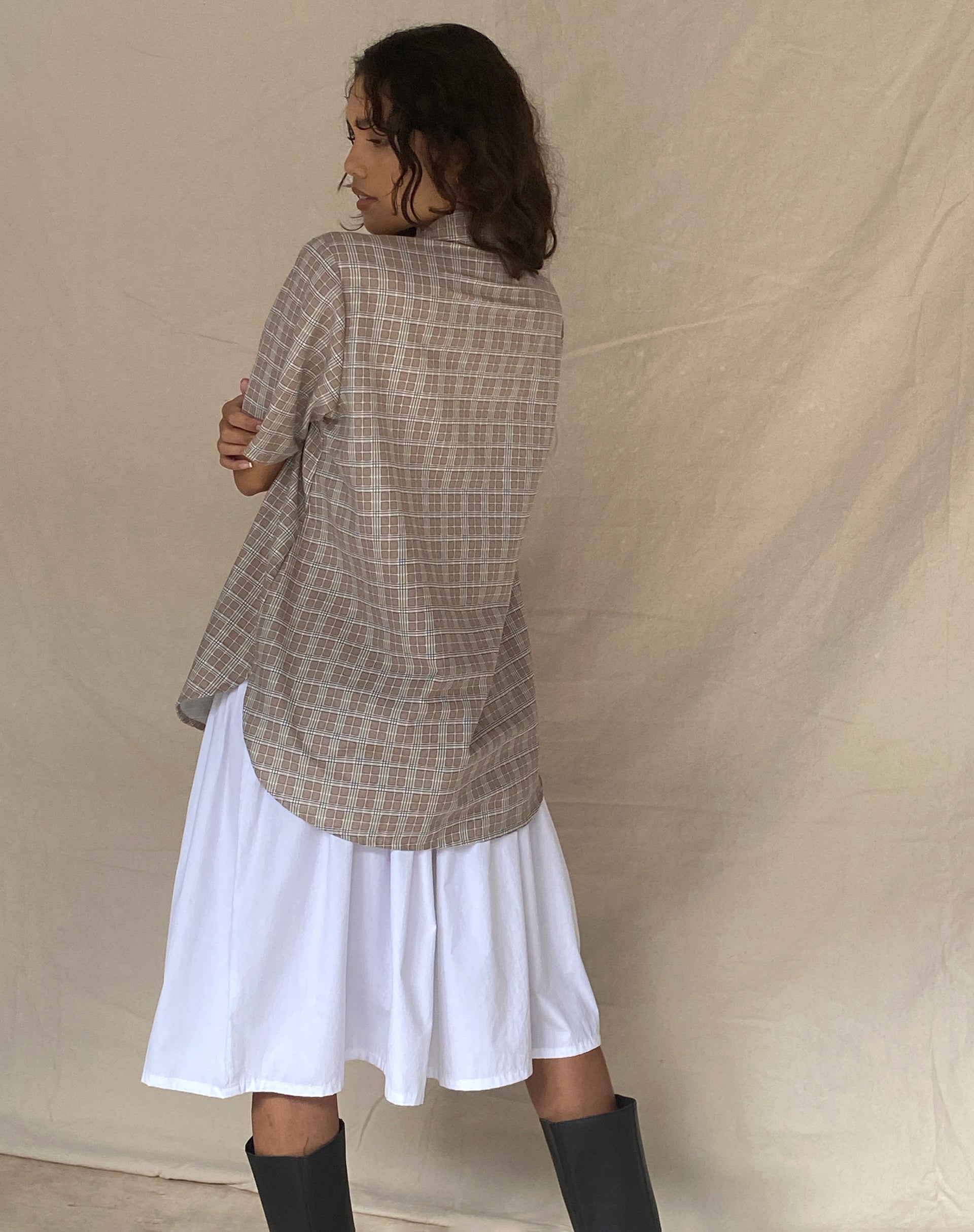 Afbeelding van Smith Shirt met Korte Mouw in Taupe Check
