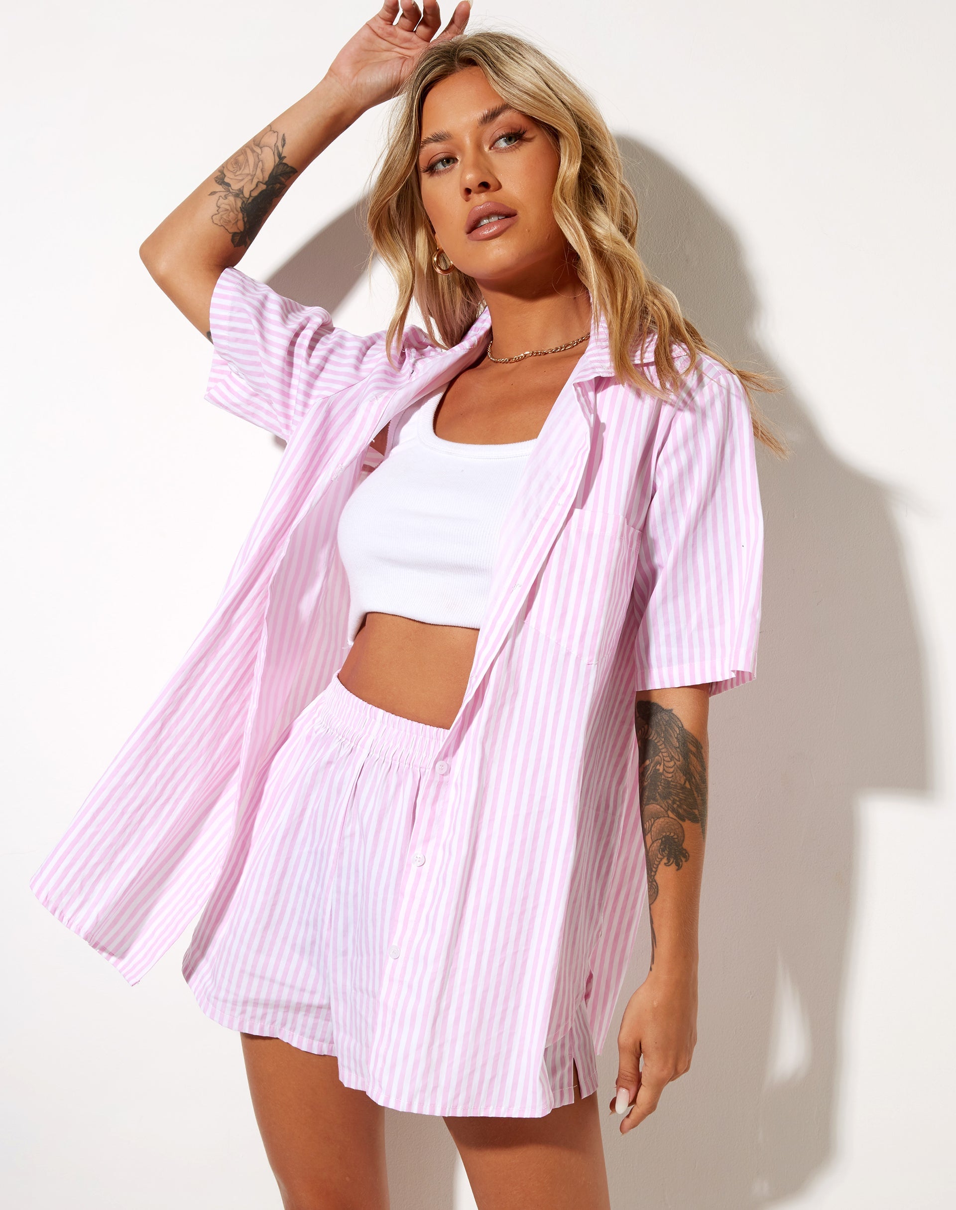 Afbeelding van Smith Shirt met korte mouwen in verticale streep roze en wit