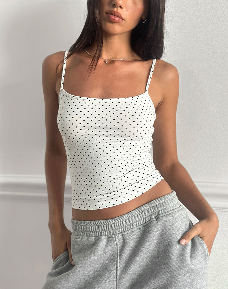 Solay Cami Top in Wit met Zwarte Micro Polka Print
