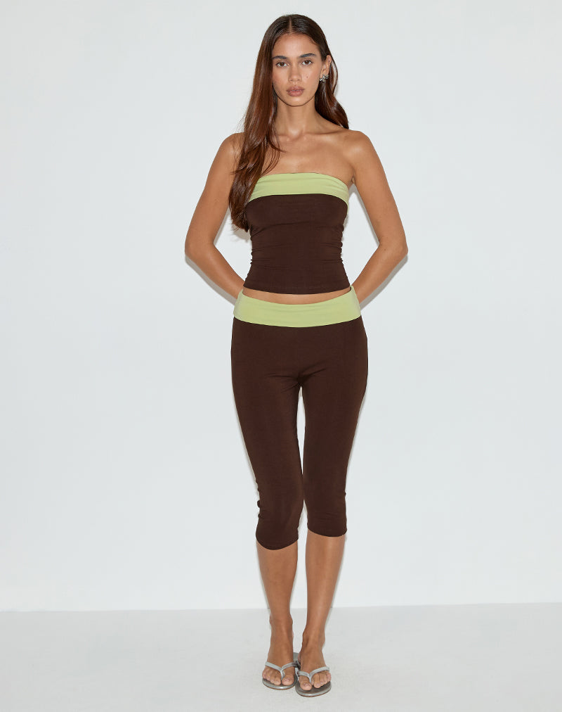 Afbeelding van Solna Bandeau Top in Chocoladebruin met Pistachebinding