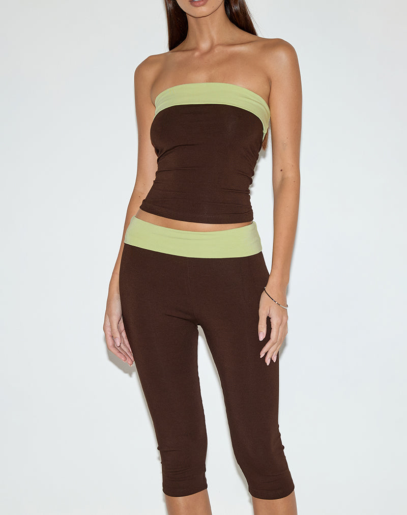 Afbeelding van Solna Bandeau Top in Chocoladebruin met Pistachebinding