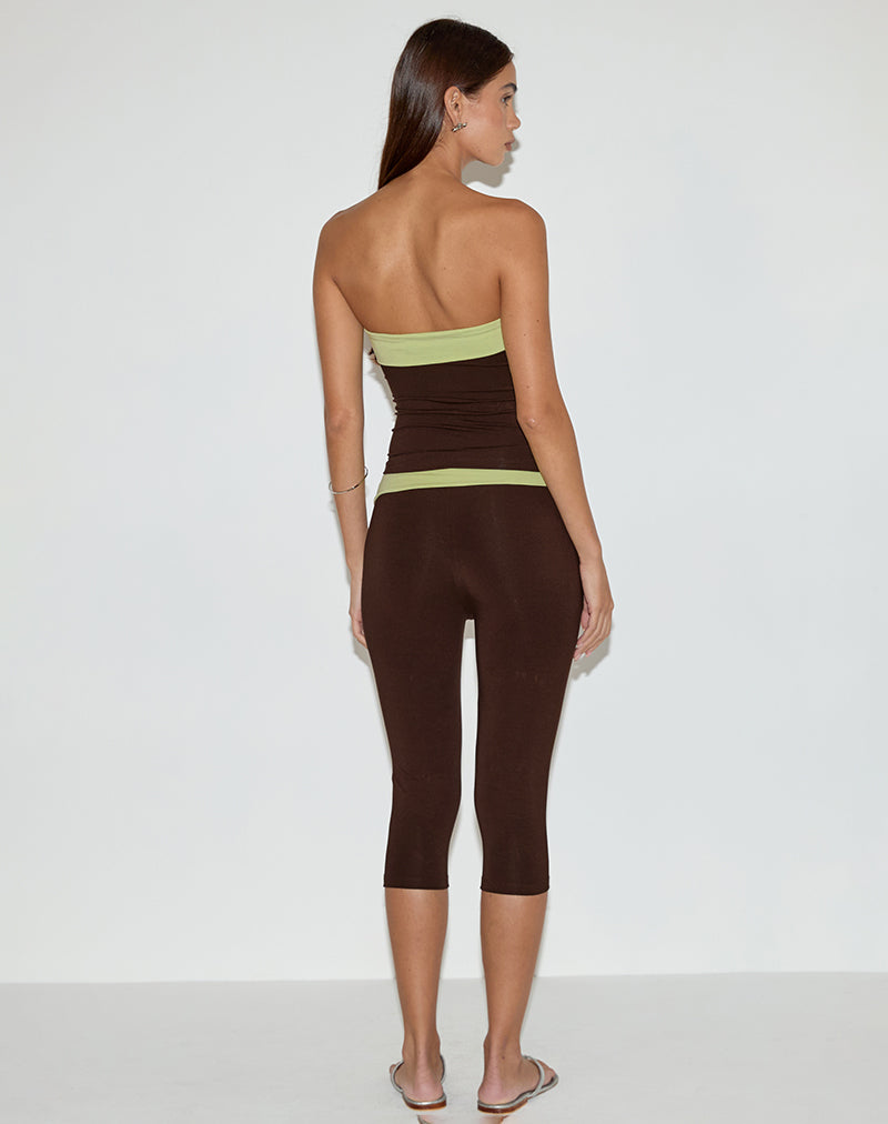 Afbeelding van Vivah Fold-over Capri in Chocoladebruin met Pistachebinding