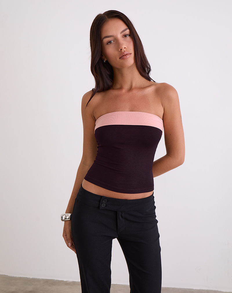 Solna Bandeau Top in Redwood met Pink Lady Binding