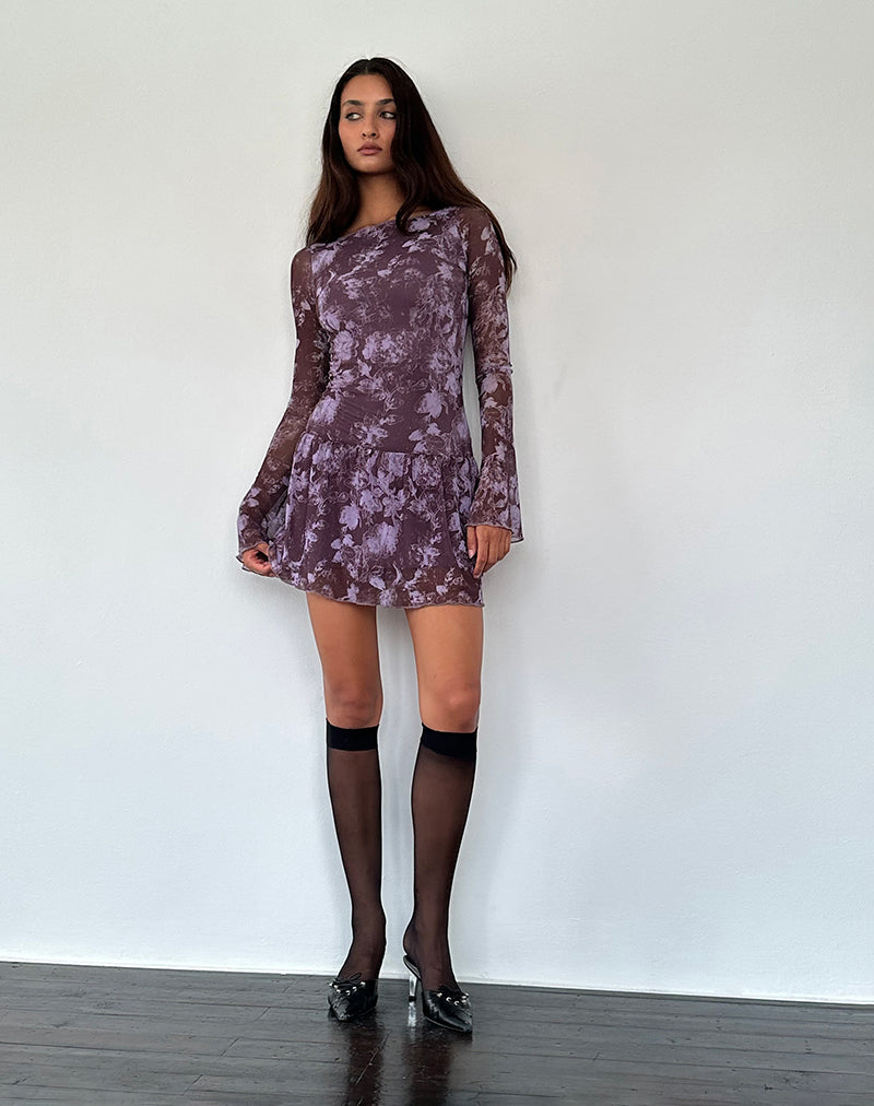 Afbeelding van Sonata Mini Dress in Botanic Sketch Purple