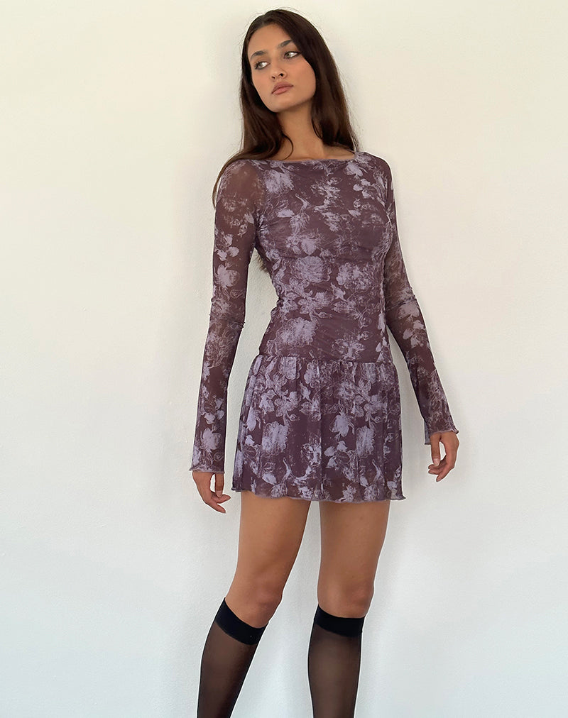 Afbeelding van Sonata Mini Dress in Botanic Sketch Purple