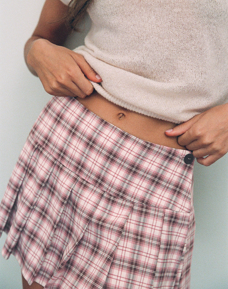 Afbeelding van Casini Mini Geplooide Micro Rok in Roze Ruit