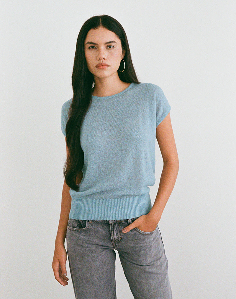 Afbeelding van Sorin Top met diepe tailleband in gebreid blauw