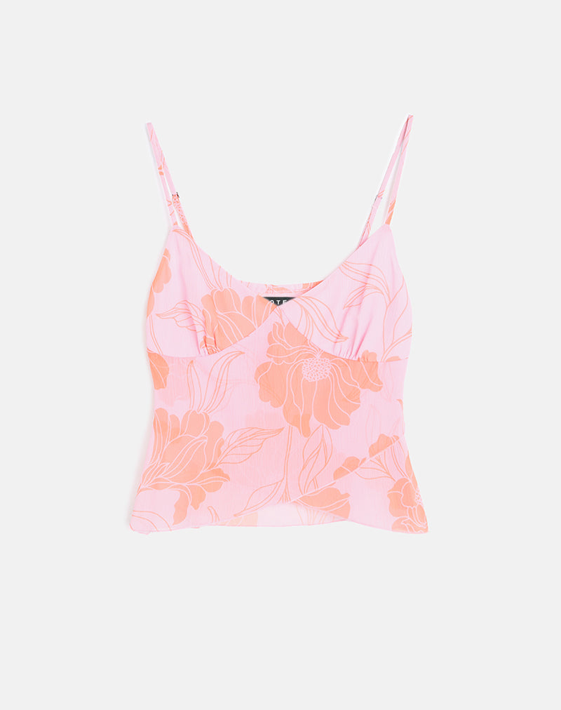 Sorira Flare Top in Bloemig Roze en Oranje