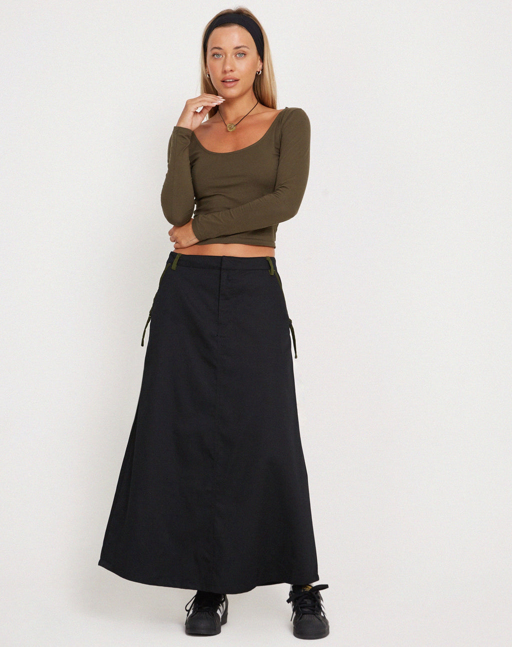 Sorrel Midi rok in zwart bosgroen