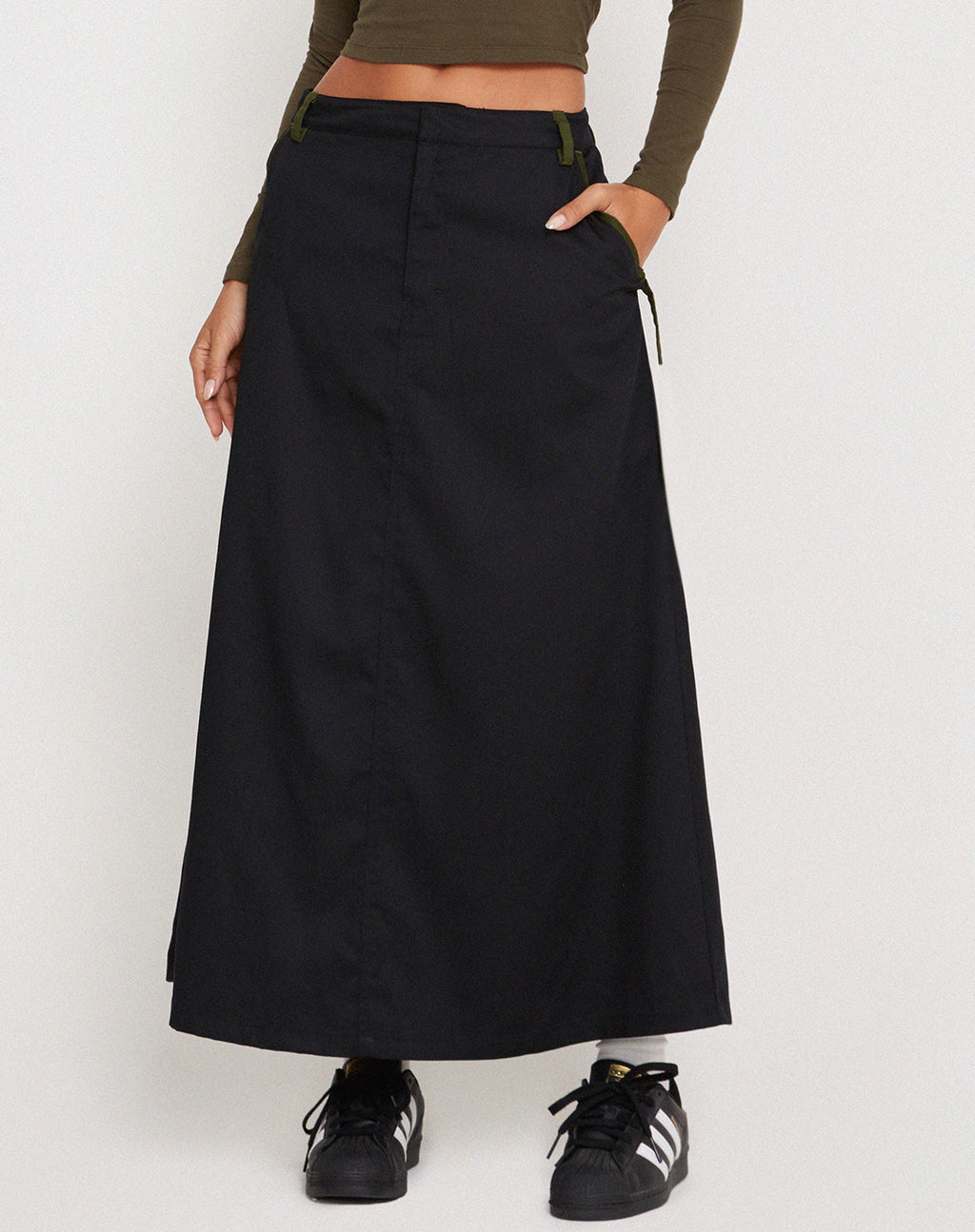 Sorrel Midi rok in zwart bosgroen