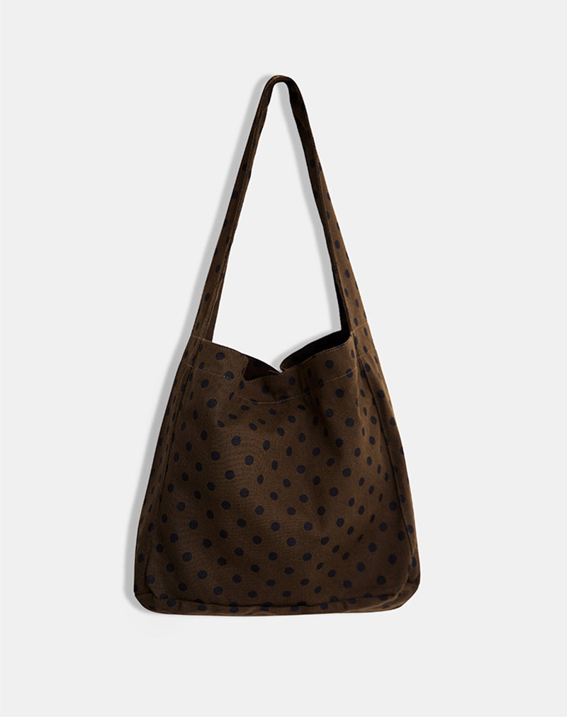 Sota Twill Tas in Bruin met Zwarte Polka Print