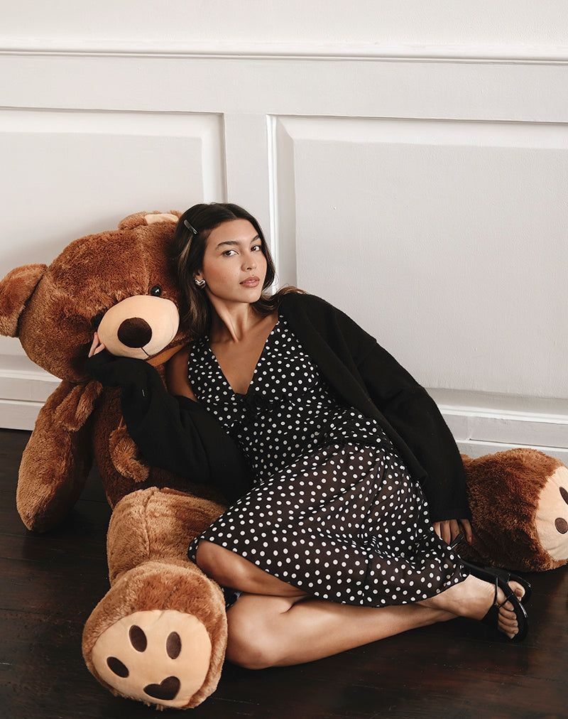 Sovira midi-jurk van chiffon, zwart met kleine stippenprint