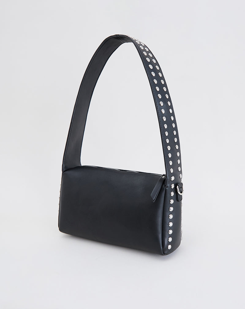 Schoudertas met studs in zwart