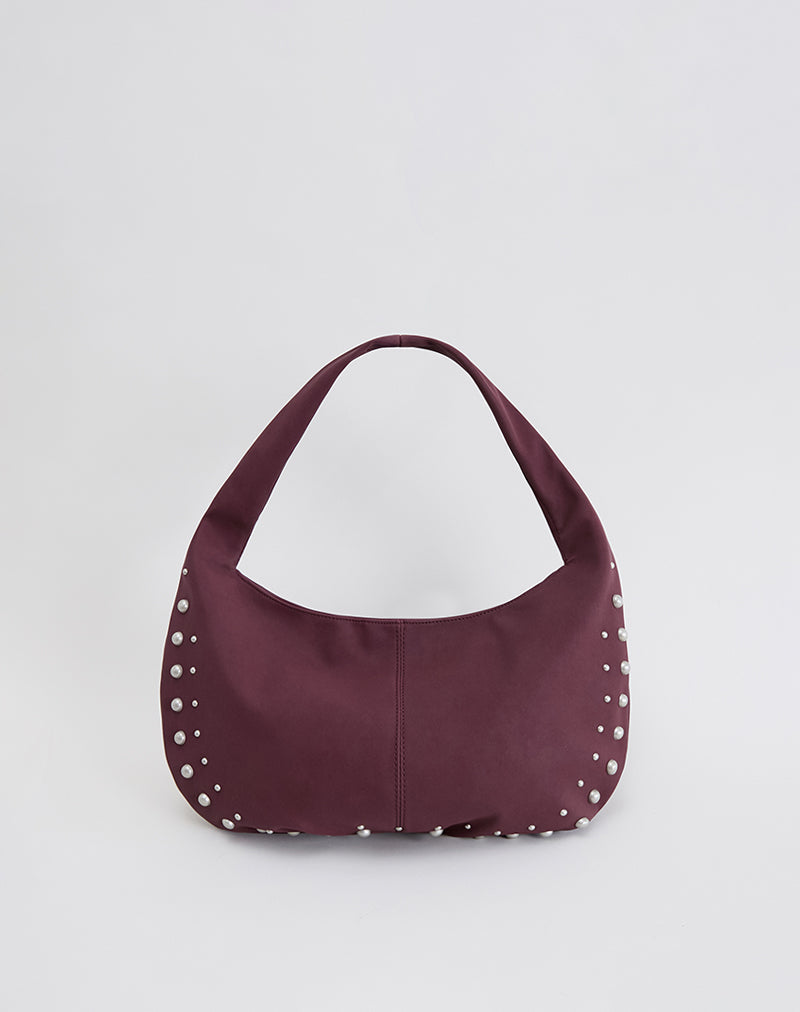 Studded Slouch Bag in Bourgondië