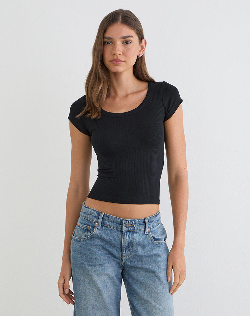 Sumala T-shirt in dik ribstof, zwart
