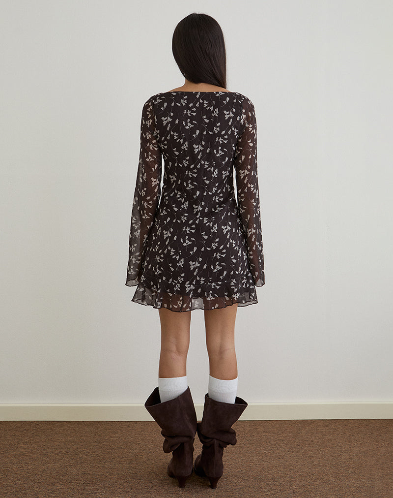 Sumiko Mini Jurk in Bloem Chiffon Bruin