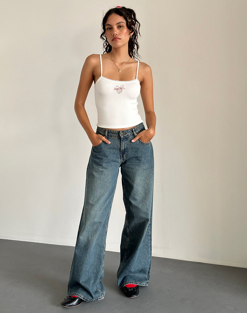 Suna Vest Top in Off White met aardbeien strikjesprint