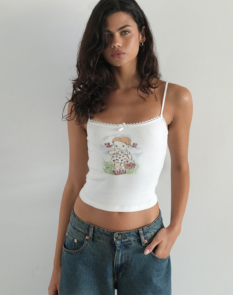 Afbeelding van Suna Vest Top in Little Girl Motief Wit