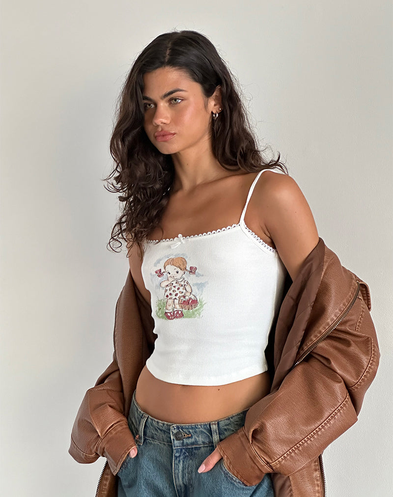 Afbeelding van Suna Vest Top in Little Girl Motief Wit