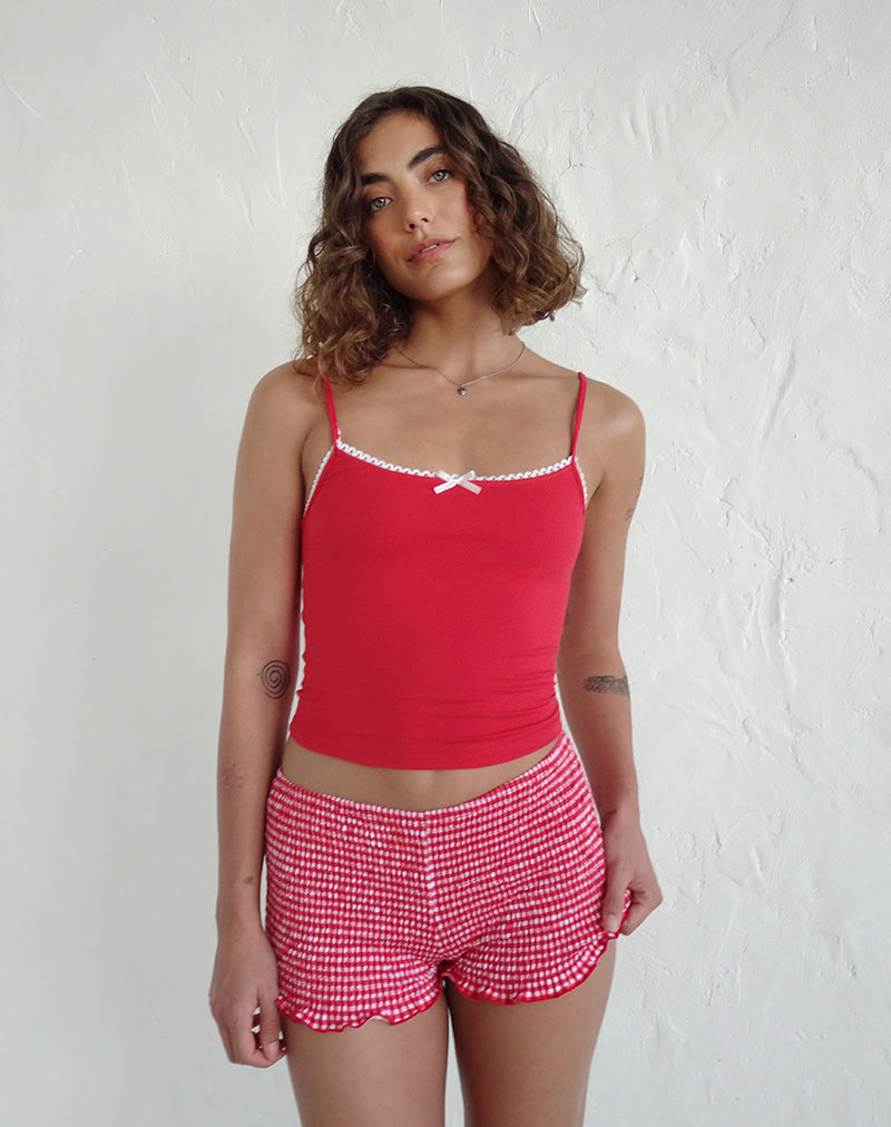 Suna Vest Top in Tango Rood met Ivory Biezen