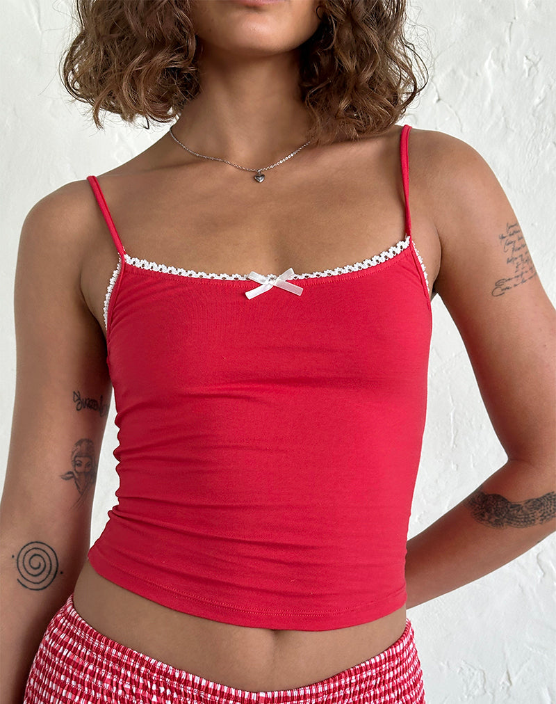 Suna Vest Top in Tango Rood met Ivory Biezen