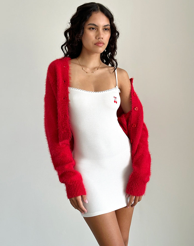 Afbeelding van Sunali Mini jurk in Off White met kersenmotief