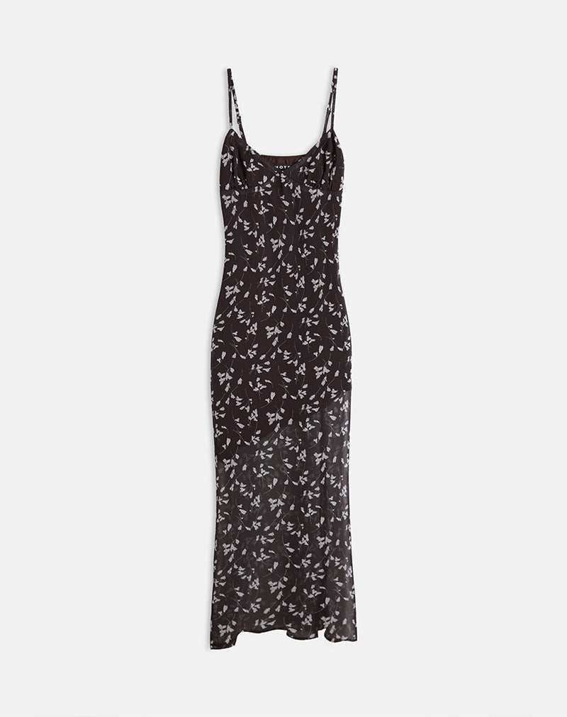 Afbeelding van Sunita Maxi jurk in bloemenchiffon bruin