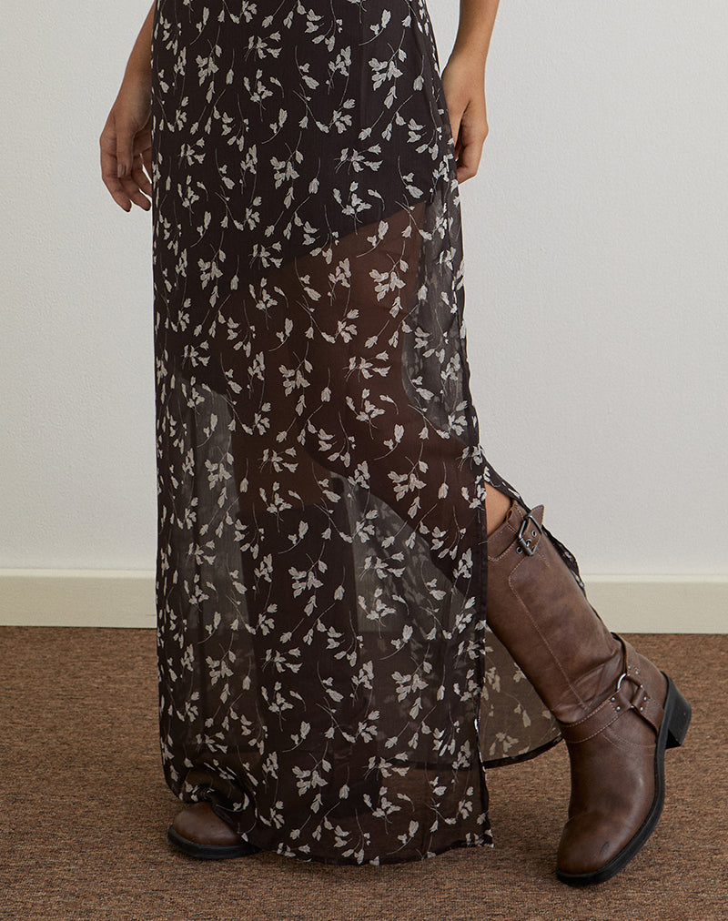 Afbeelding van Sunita Maxi jurk in bloemenchiffon bruin