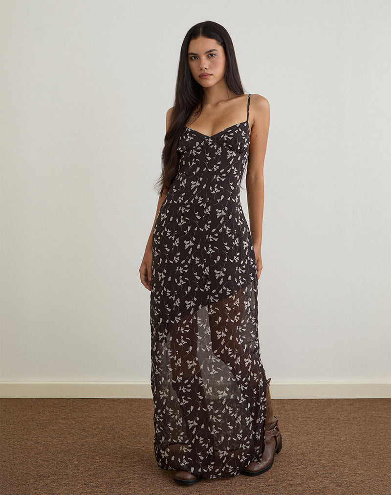 Sunita Maxi Dress in Bloem Chiffon Bruin