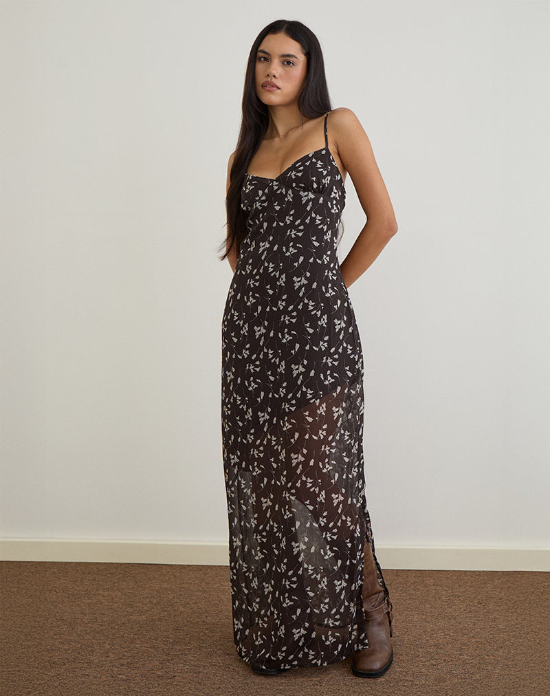 Sunita Maxi Dress in Bloem Chiffon Bruin