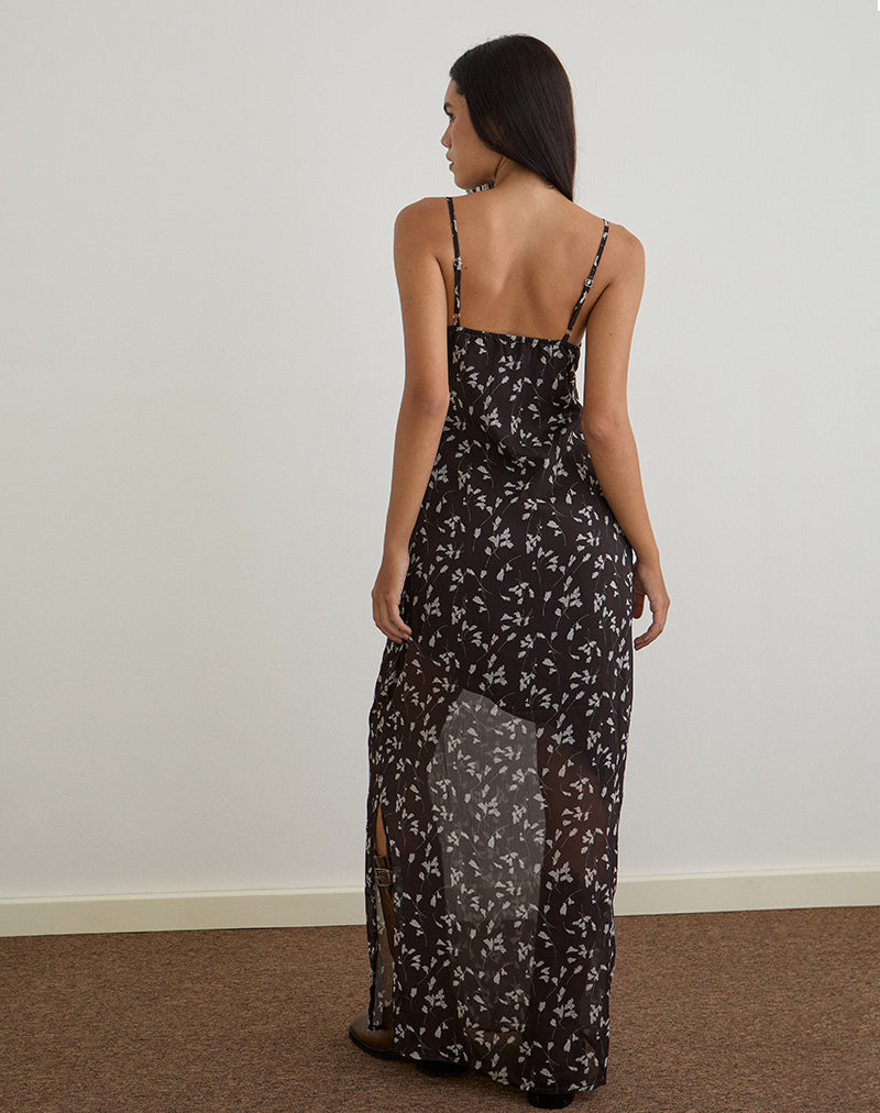 Afbeelding van Sunita Maxi jurk in bloemenchiffon bruin