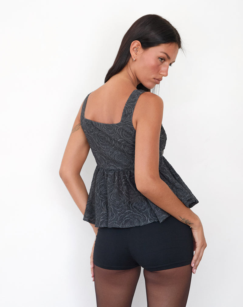 Afbeelding van Sunja Peplum Top in Textured Black Chiffon