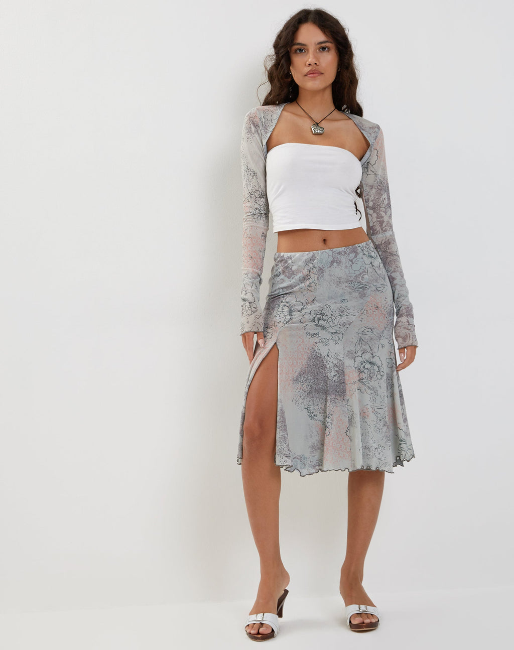 Sloane Midi-rok in Pastel Bloemig Kant