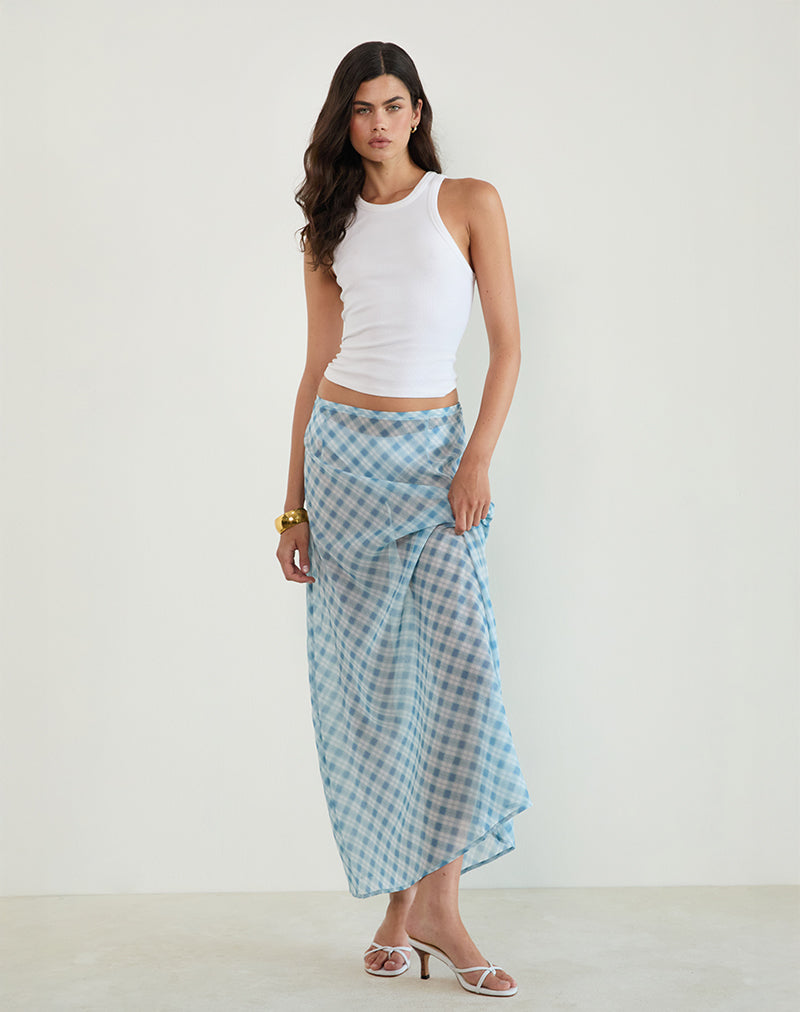 Afbeelding van Surina Maxi rok in wazig geruit blauw