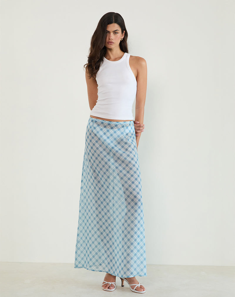 Surina Maxi rok in wazig geruit blauw