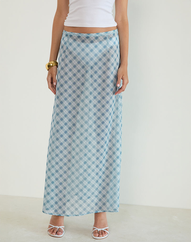 Surina Maxi rok in wazig geruit blauw
