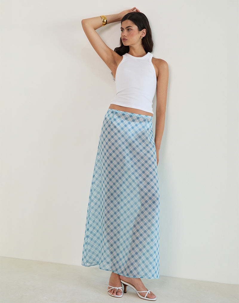 Afbeelding van Surina Maxi rok in wazig geruit blauw