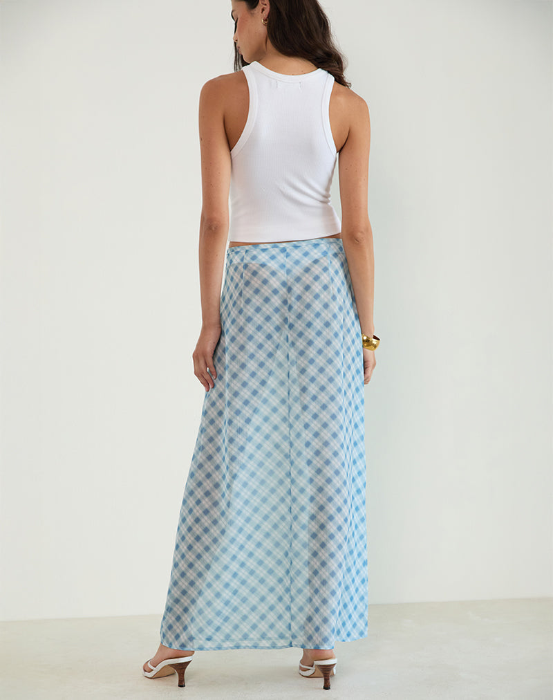Afbeelding van Surina Maxi rok in wazig geruit blauw