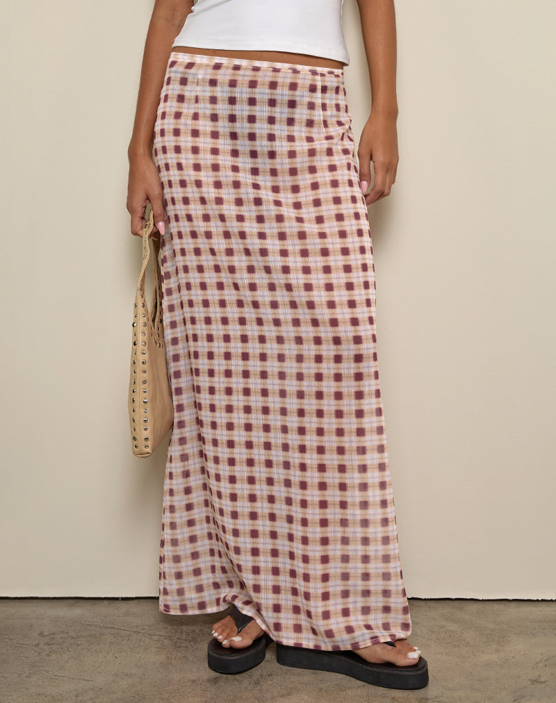 Surina Maxi Rok in Chiffon Vage Ruit Perzik