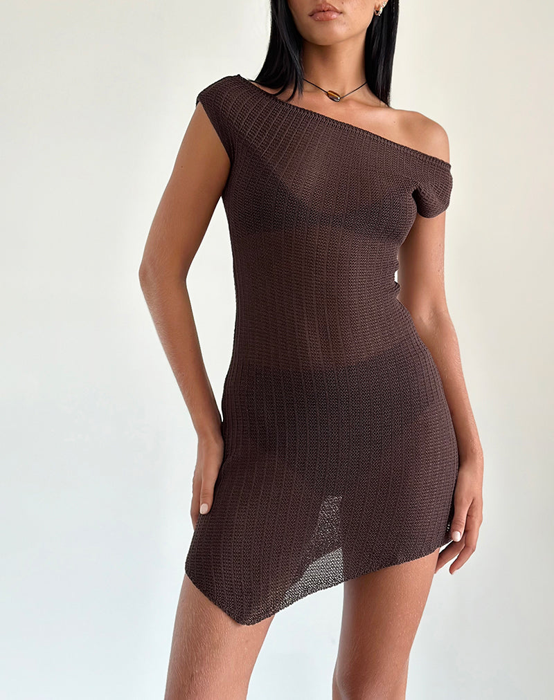 Susannah jurk in brede ribtricot bruin