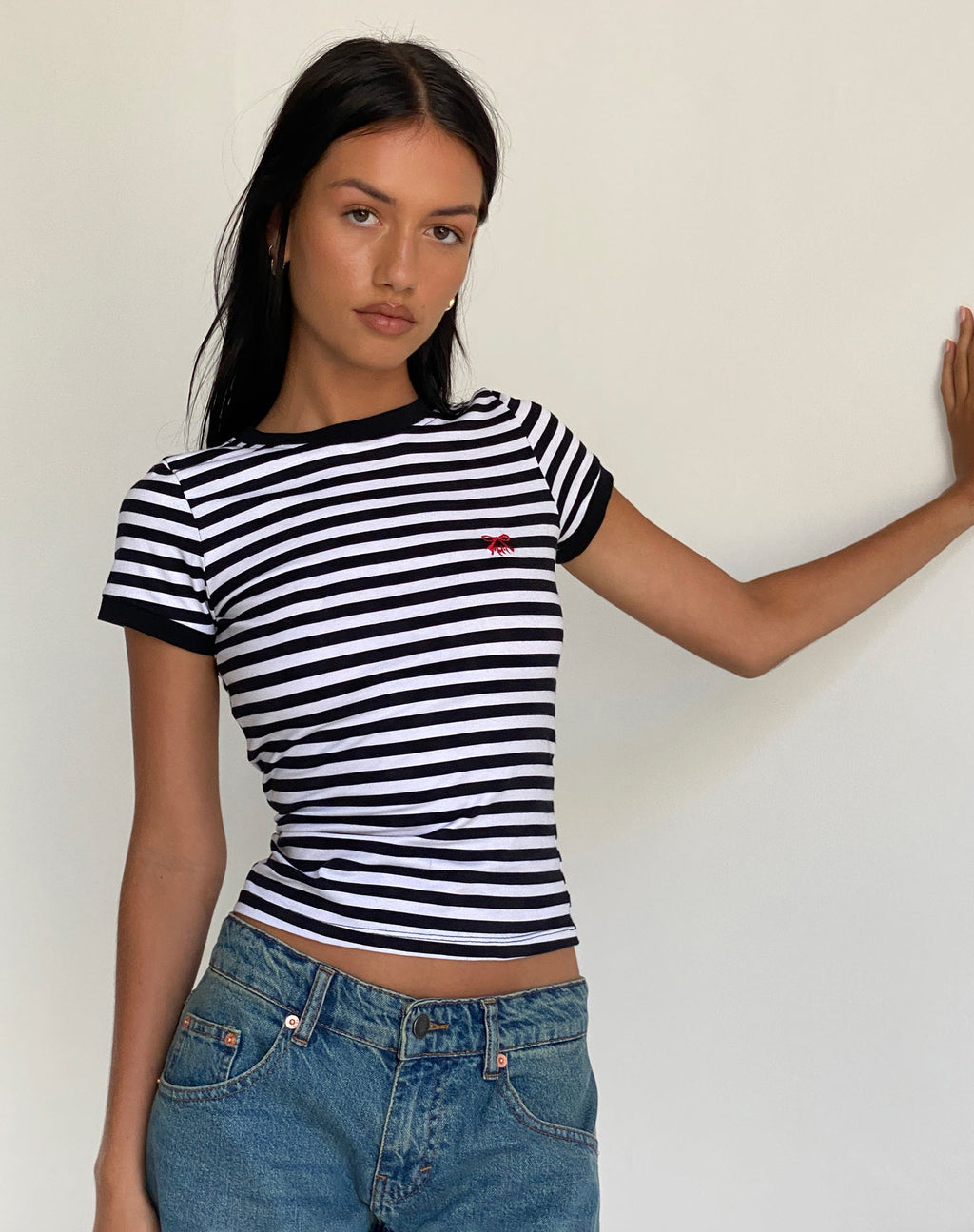 Sutin T-shirt in zwart-witte streep met M Embro