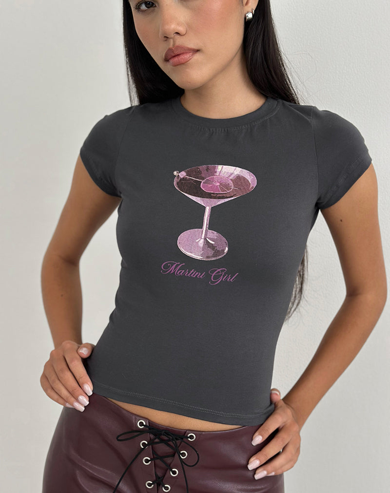Afbeelding van Sutin T-shirt in Beluga Grey met Martini Girl-grafiek