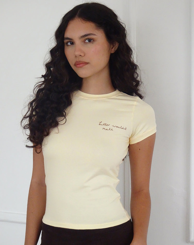Sutin T-shirt in Buttermilk met Butter Wouldn't Melt Motief
