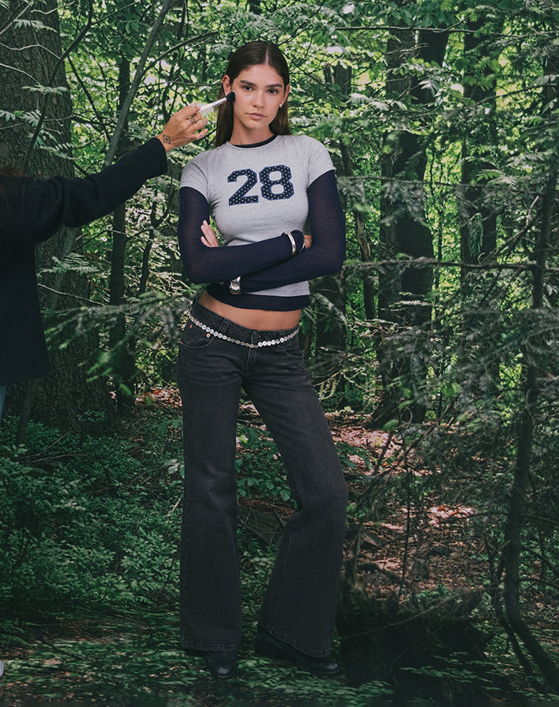 Sutin T-shirt in grijs gemêleerd met polka-borduursel