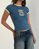 Afbeelding van Sutin T-shirt in Blauw met 5 Embleem en Gele Limonade Binding