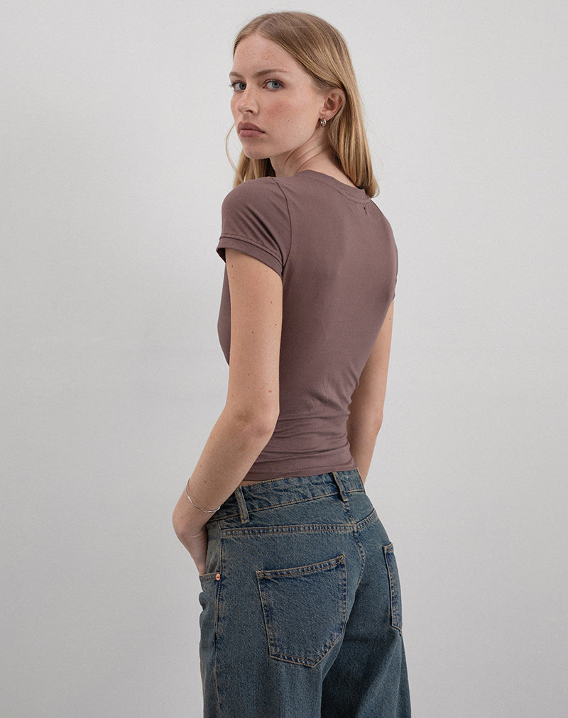 Afbeelding van Sutin T-shirt in Nootmuskaat Bloemig Pailletten