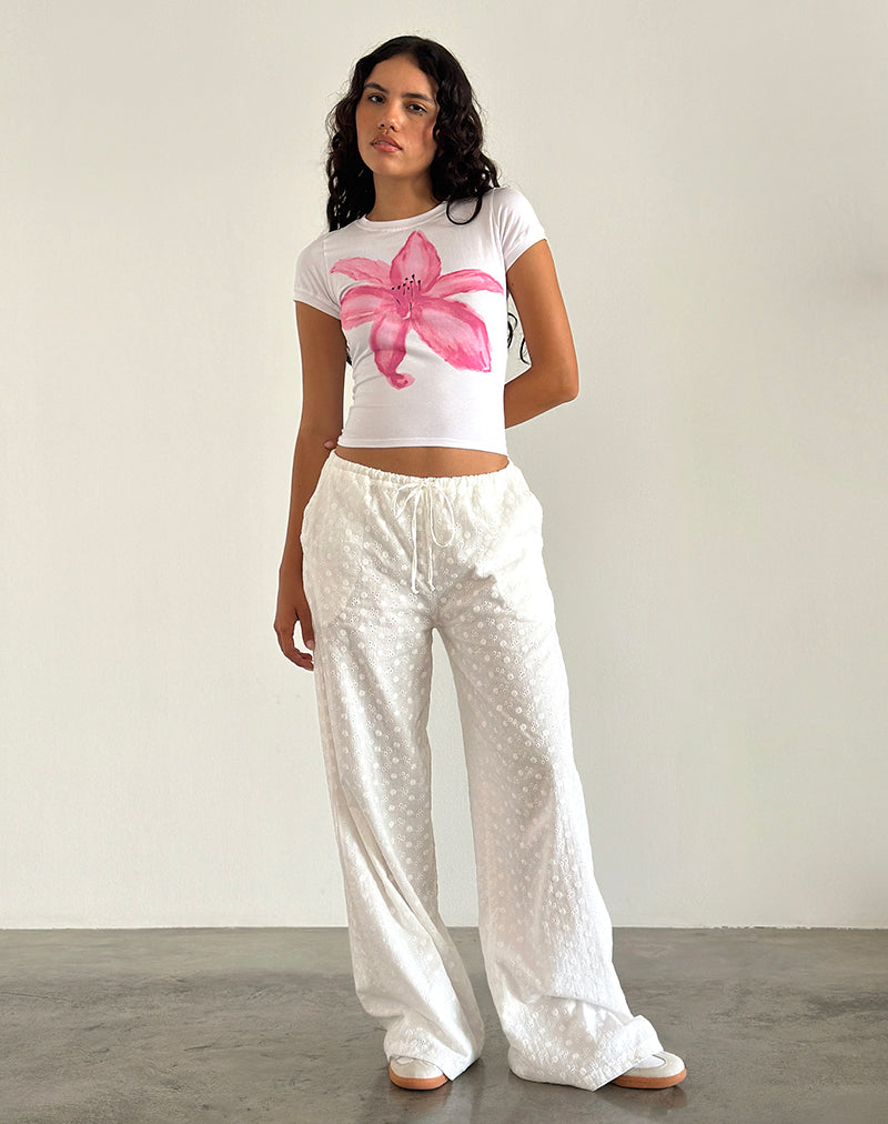 Afbeelding van Sutin T-shirt in wit met geverfde bloem roze
