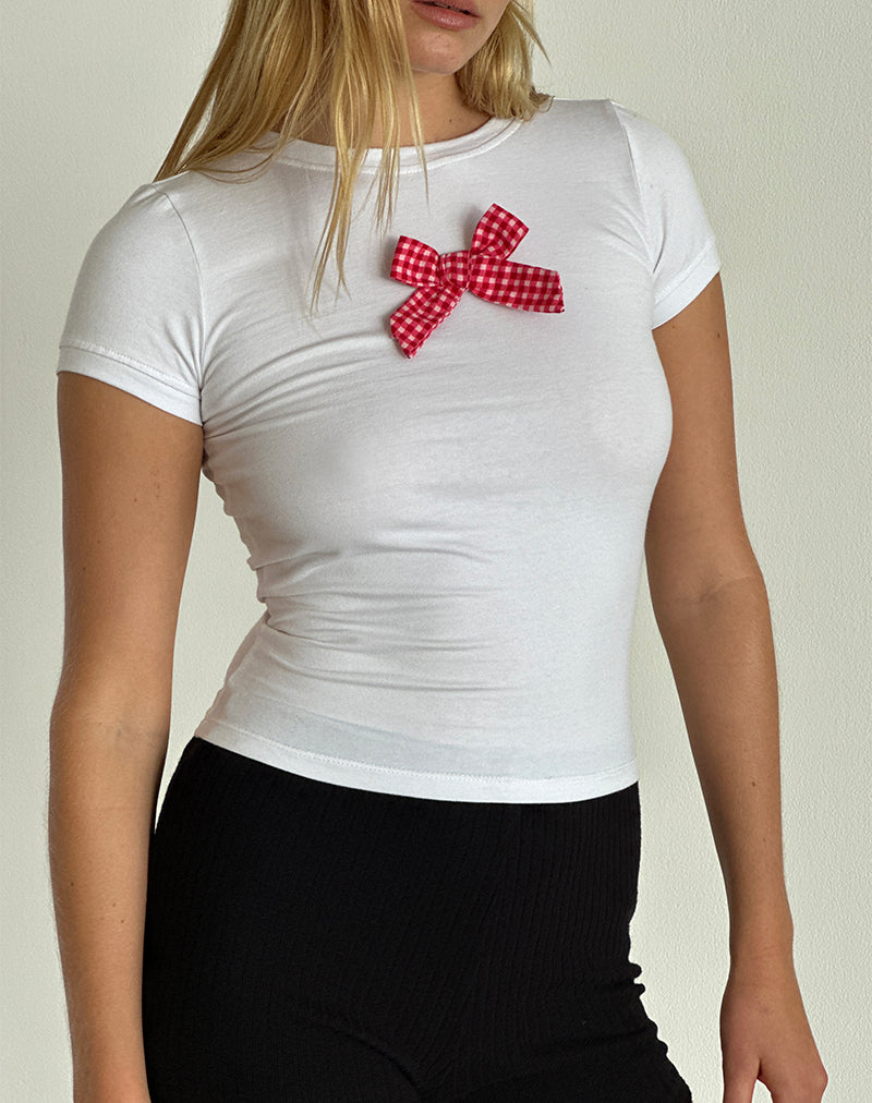 Sutin T-shirt in wit met rode geruite strik