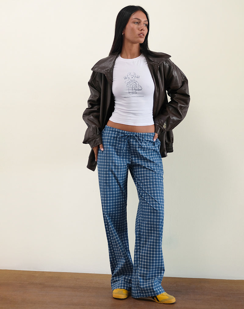 Lirura broek met lage taille in marine ruitpopeline