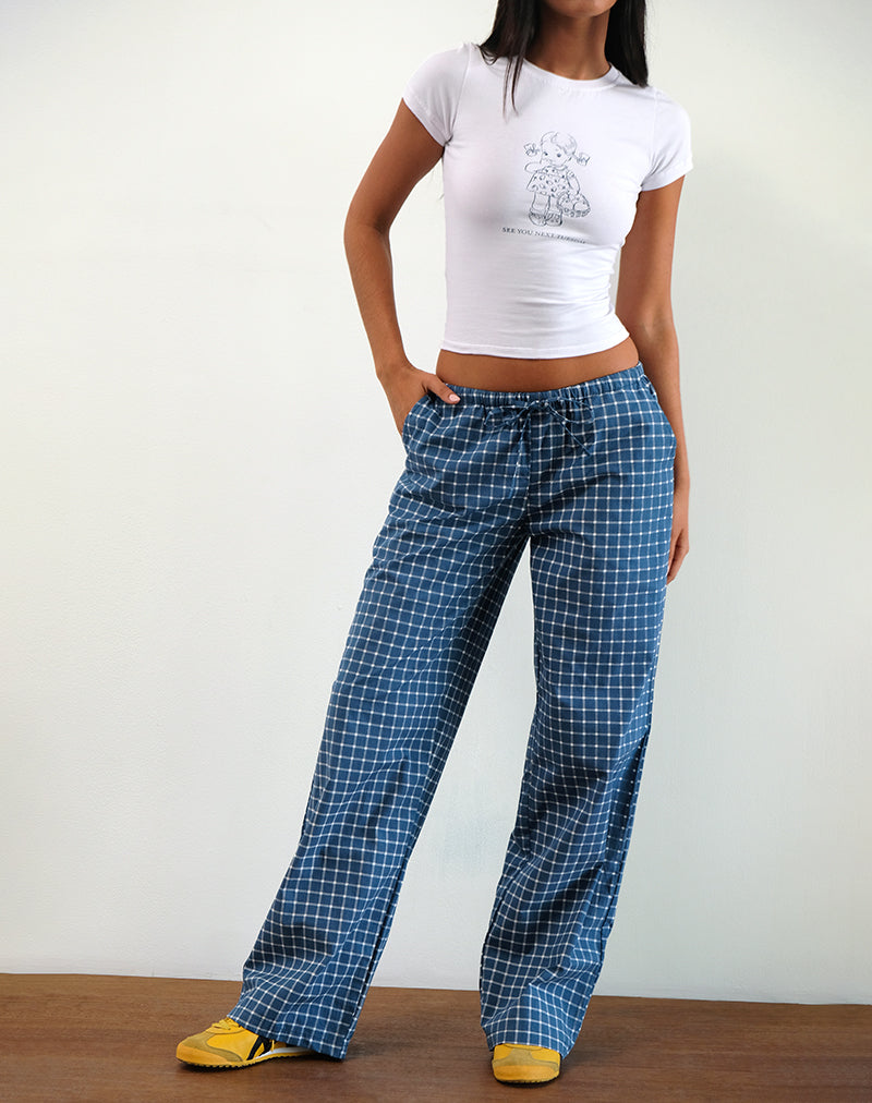 Afbeelding van Lirura Lage Broek In Navy Ruit Popeline